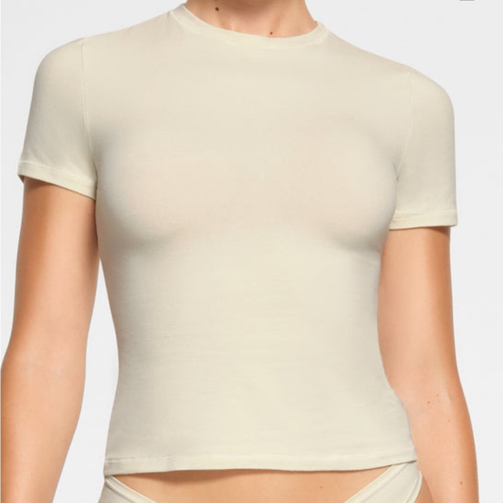 Skims Cotton Jersey T-Shirt Size Small Bone